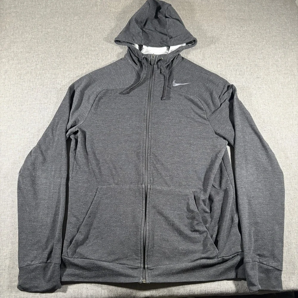 Nike Dri-FIT Full Zip Hoodie Mens Medium Grey Heather Pro Training Jacket